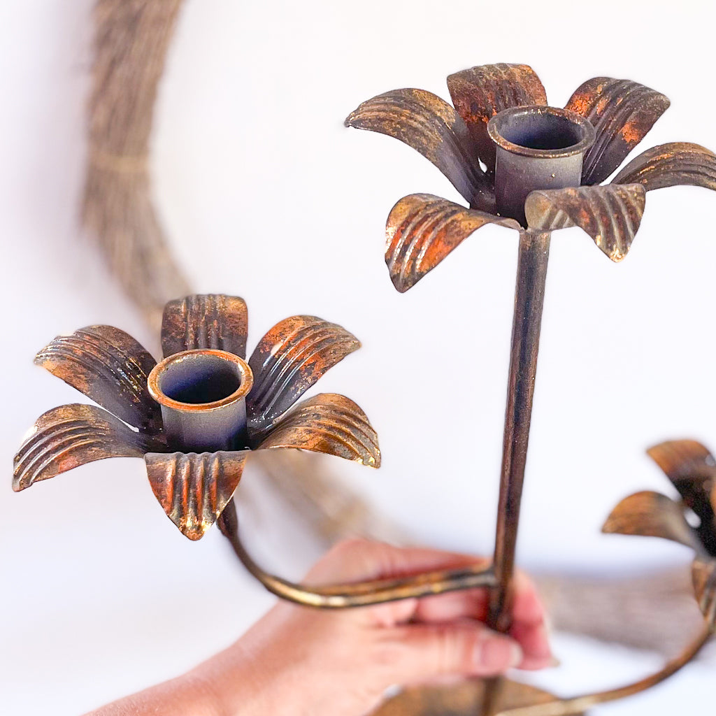 Flower bronze candle holder candelabra