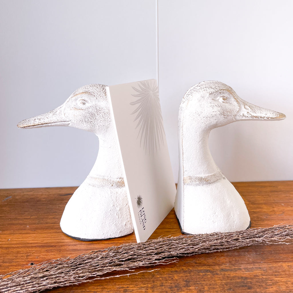 White washed iron duck bookend