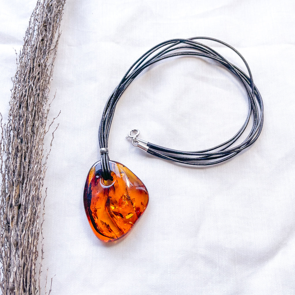 Baltic Amber crystal pendant necklace with inclusions
