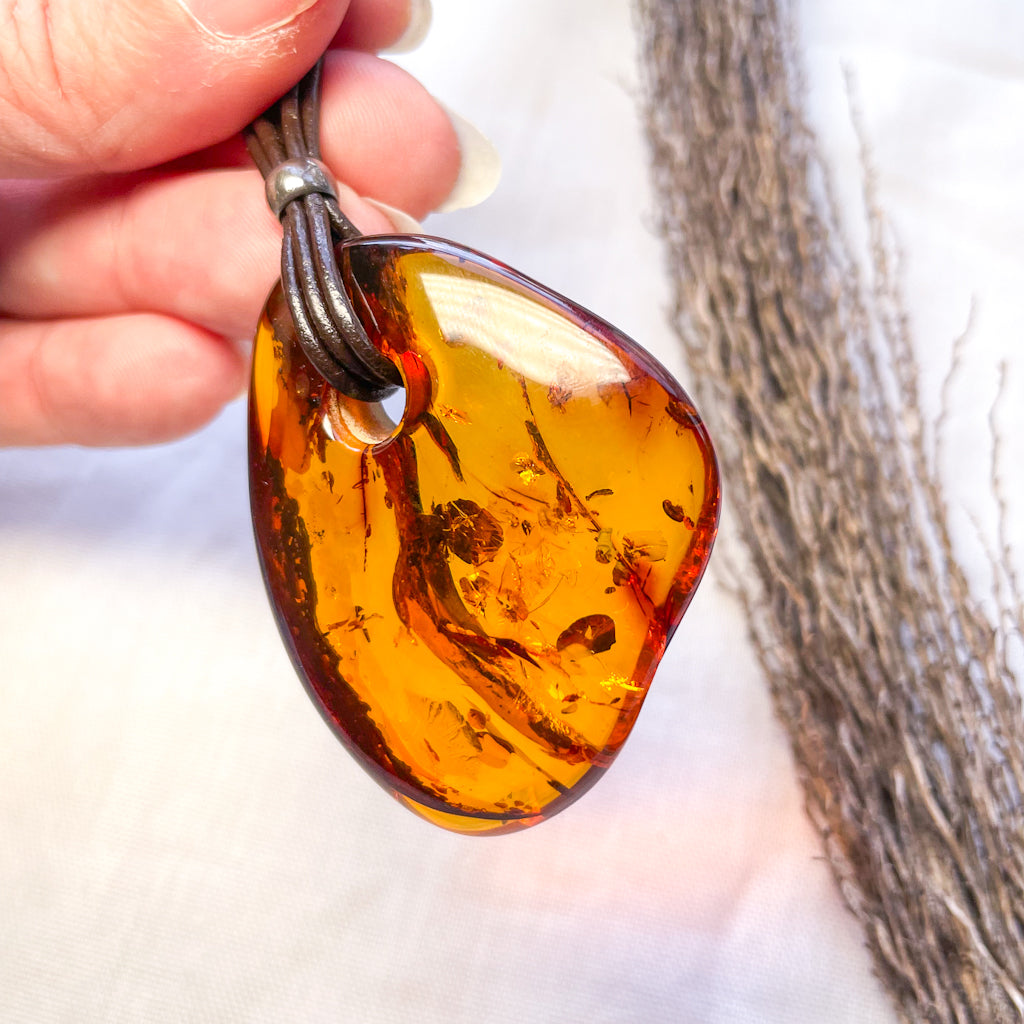 Baltic Amber crystal pendant necklace with inclusions