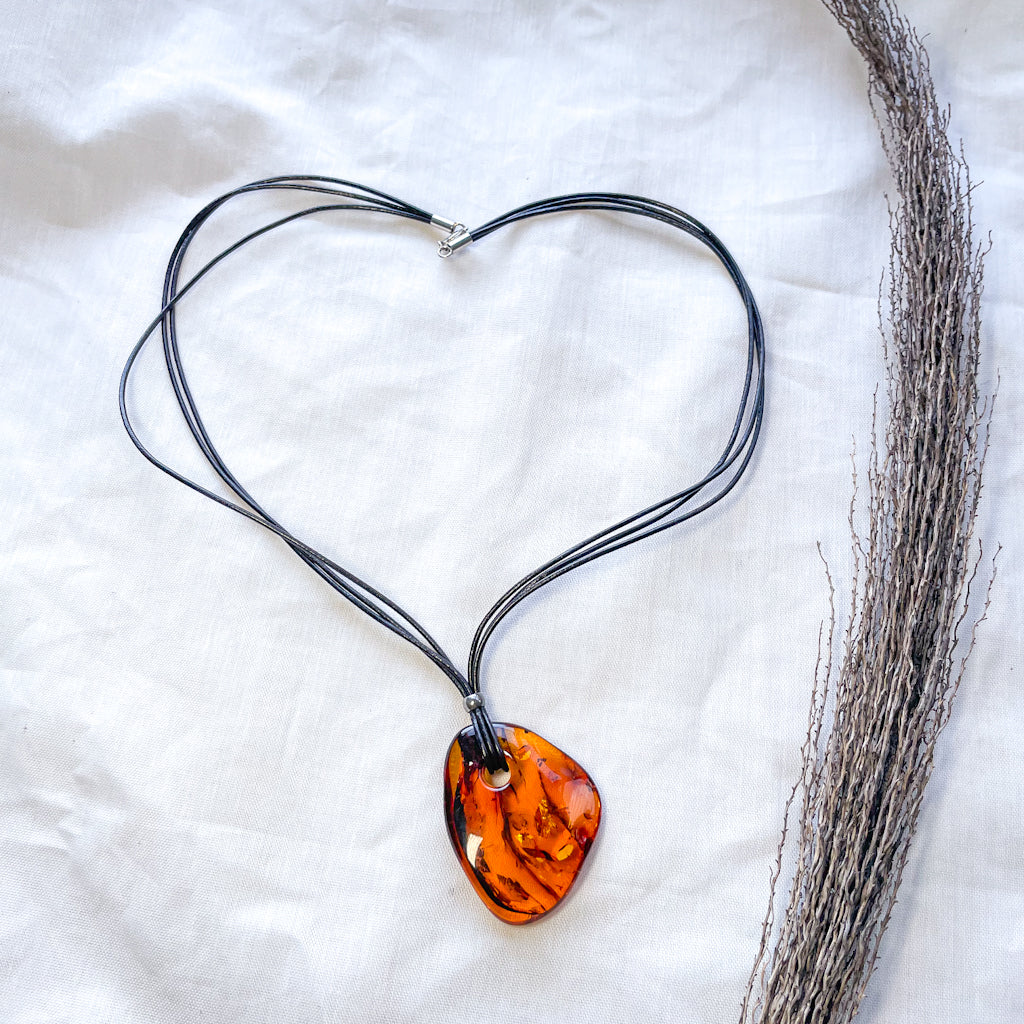 Baltic Amber crystal pendant necklace with inclusions