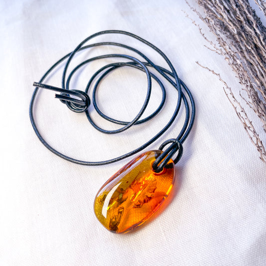 Baltic Amber crystal pendant necklace with inclusions