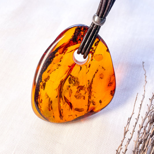 Baltic Amber crystal pendant necklace with inclusions