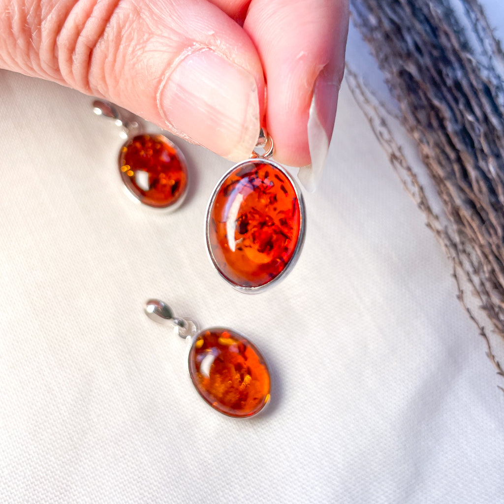 Baltic Amber crystal sterling silver pendant with inclusions