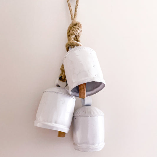 Set of 3 white cow bells wind chime
