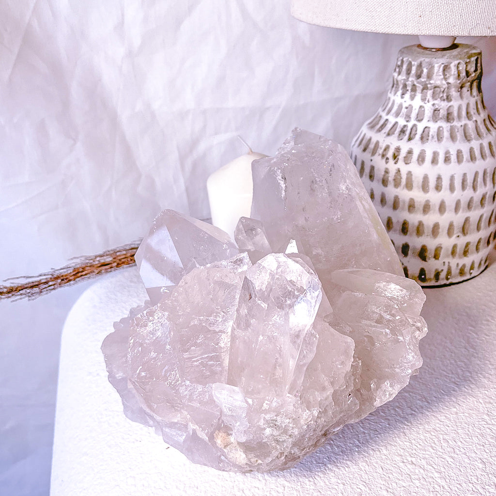 Clear quartz crystal point chunk with rainbow inclusions 3.4kg