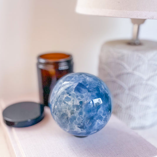 Blue Calcite crystal sphere 750g