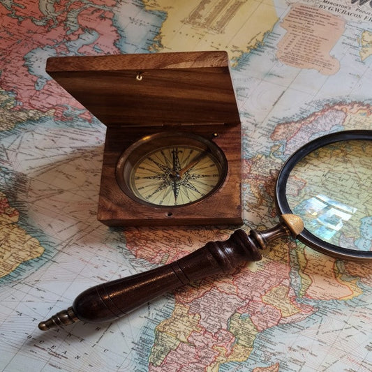 Antique wooden box compass