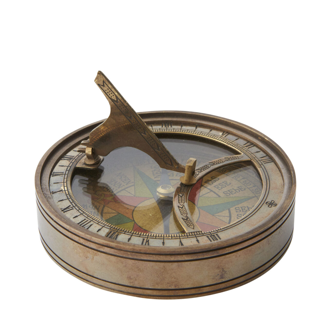 Antique bronze sundial and compass