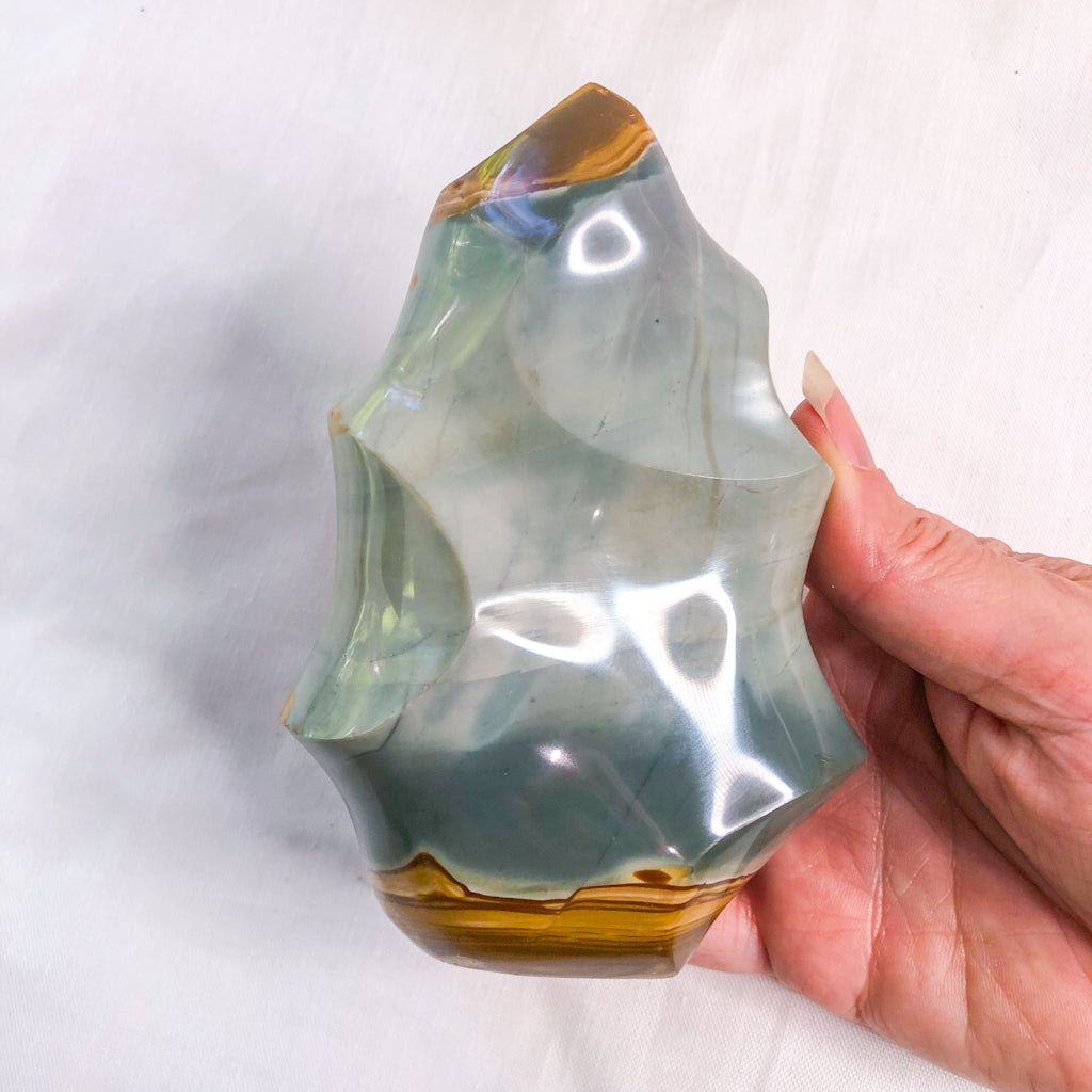 Polychrome jasper crystal flame statue L