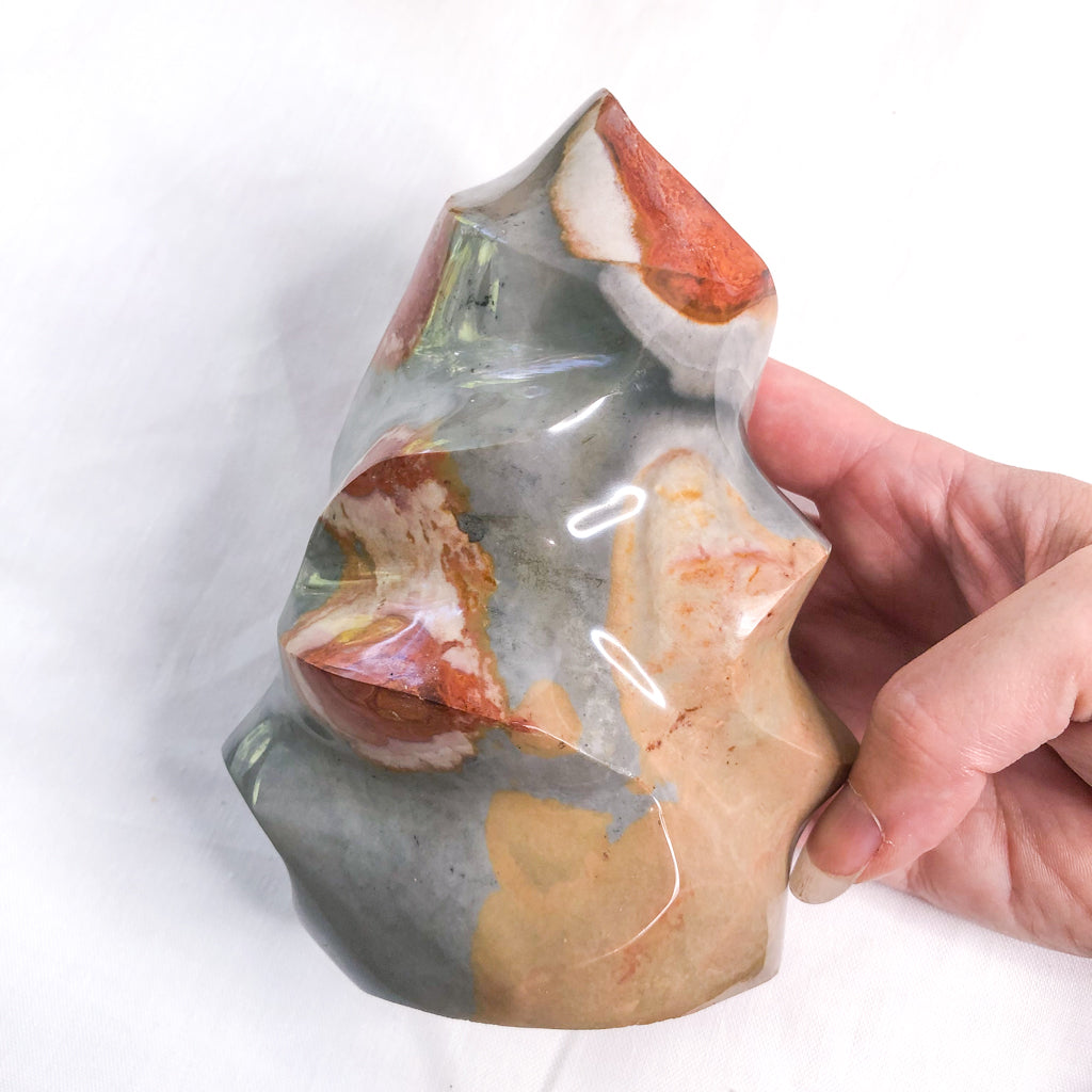 Polychrome jasper crystal flame statue XL