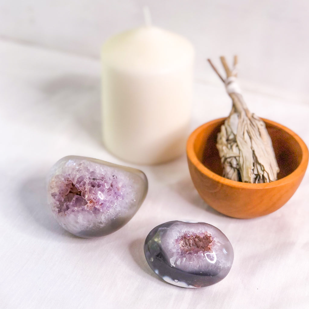 Orca Agate + Amethyst polished freeform crystal S