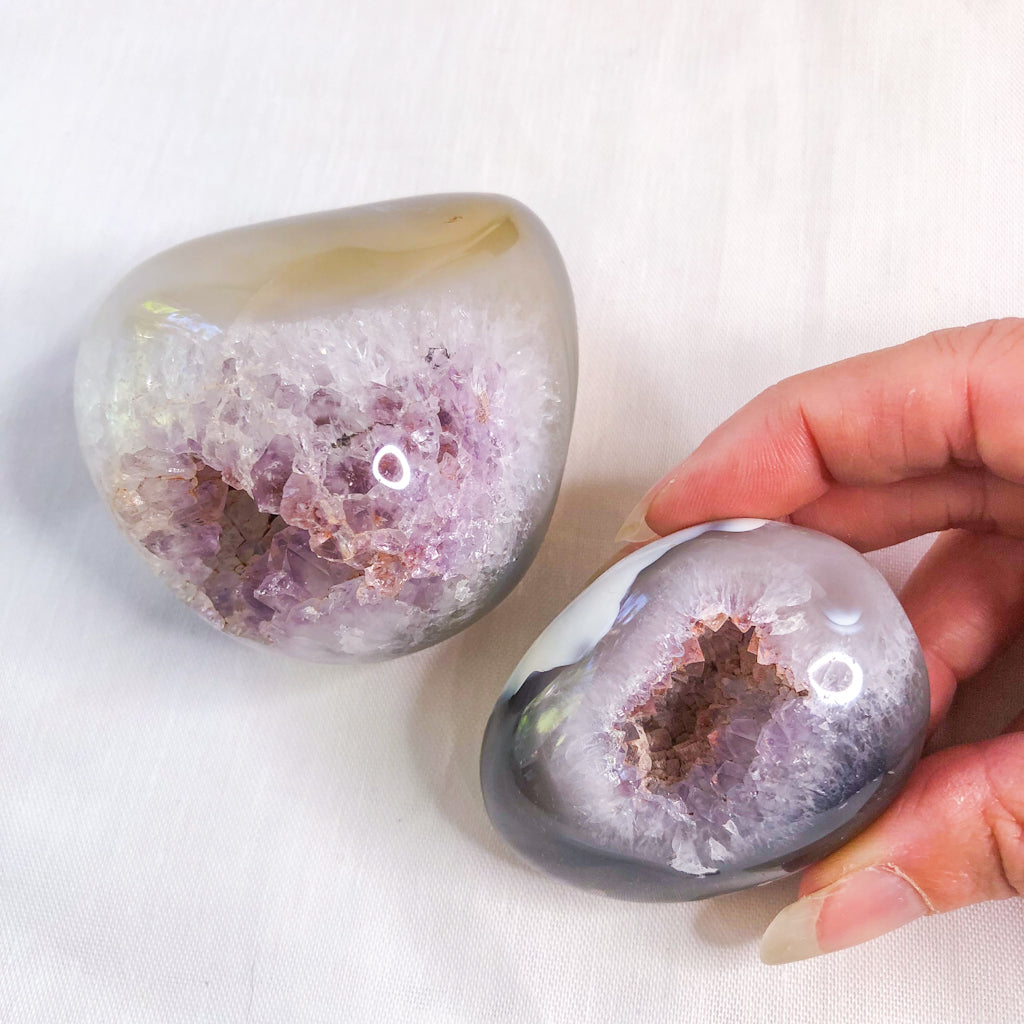 Orca Agate + Amethyst polished freeform crystal S