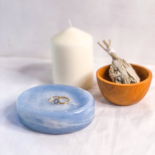 Blue Calcite crystal dish bowl
