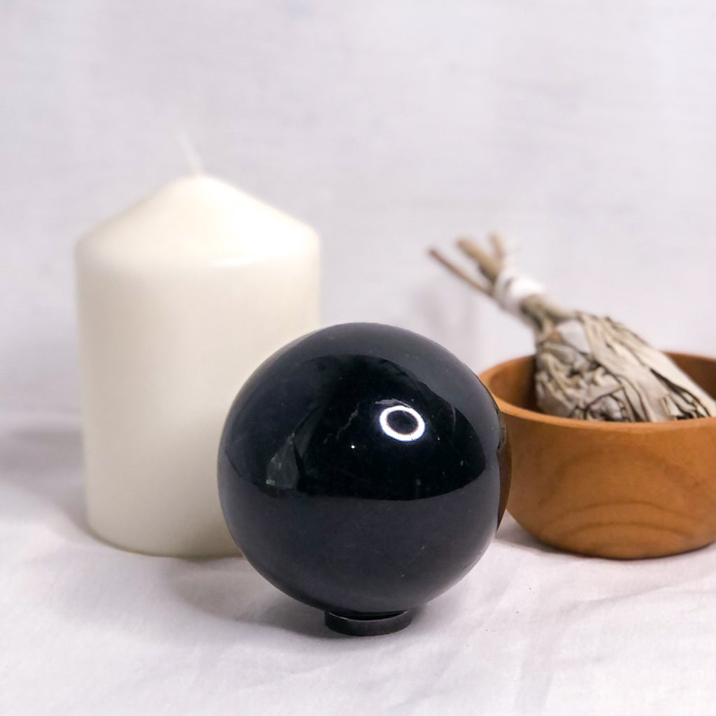 Black tourmaline crystal sphere 350g