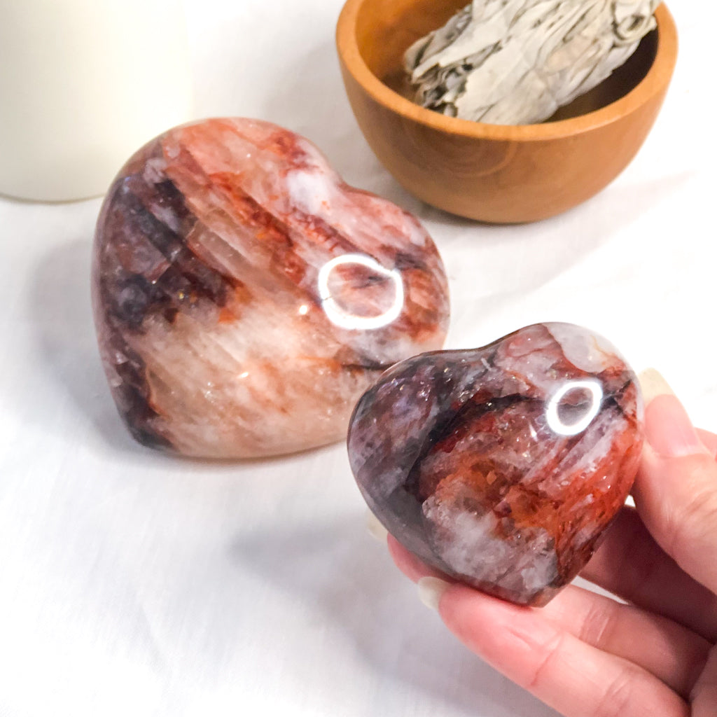 Hematite + Clear quartz / Fire quartz crystal heart