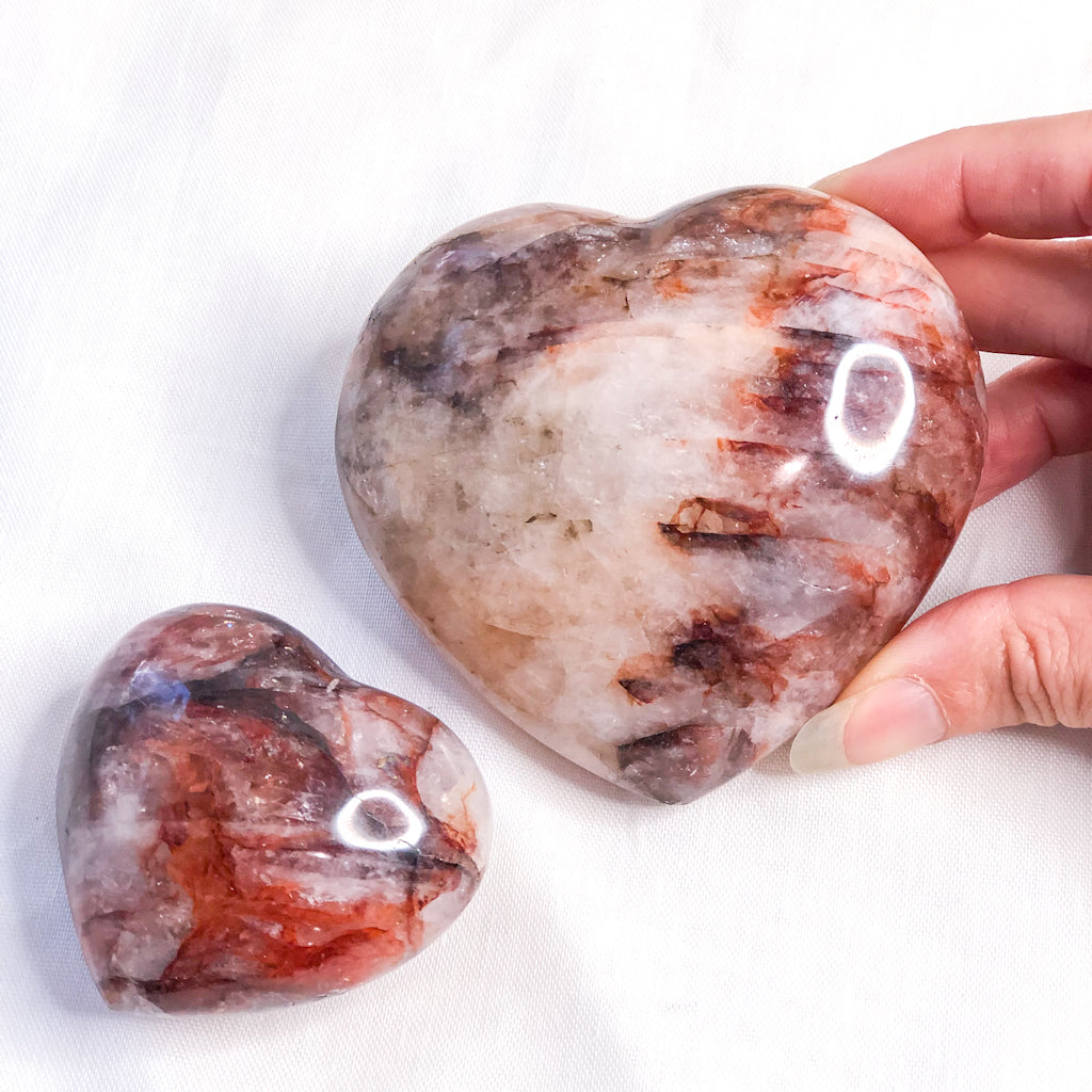 Hematite + Clear quartz / Fire quartz crystal heart