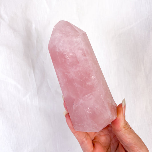 Rose quartz crystal polished generator tower M-XL