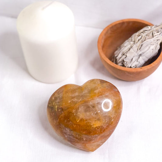 Golden healer quartz crystal polished heart XL