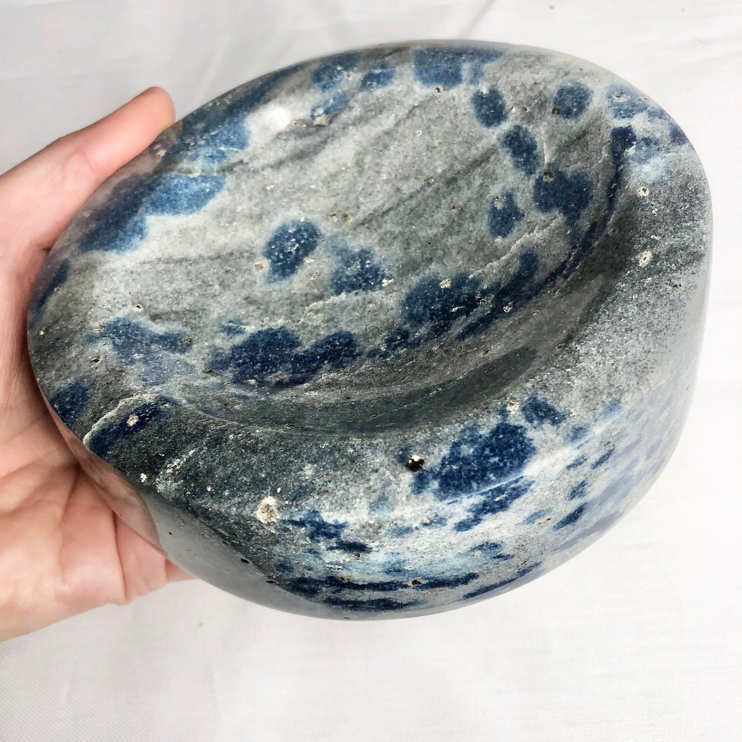 Apatite in Cleavelandite crystal polished dish bowl L