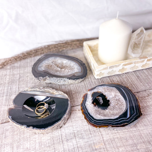 Natural agate crystal slab bowl