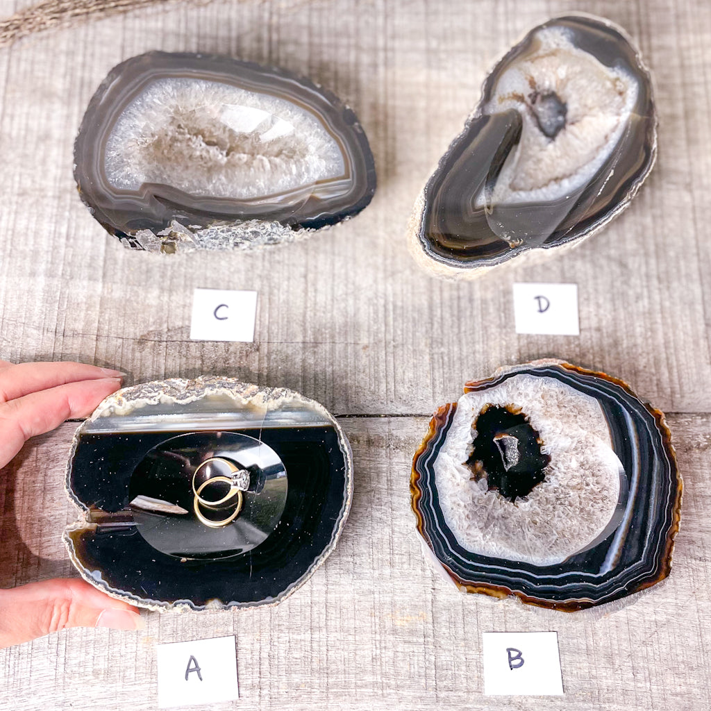 Natural agate crystal slab bowl
