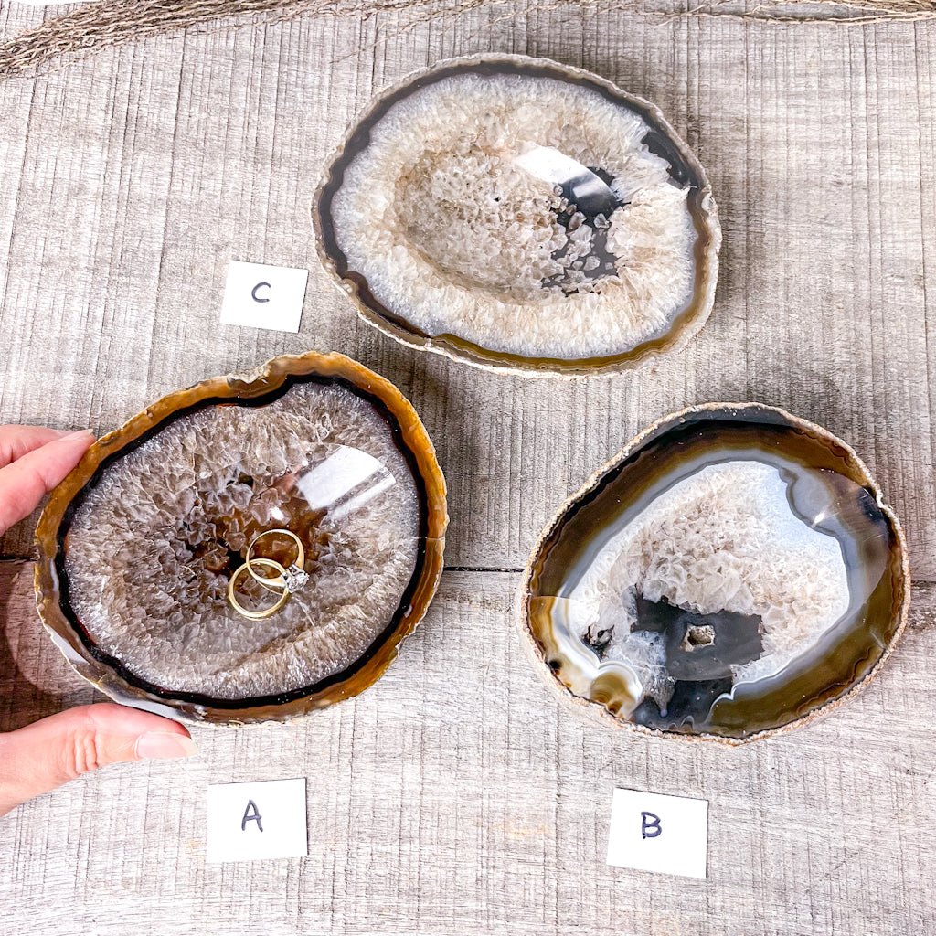 Natural agate crystal slab bowl M