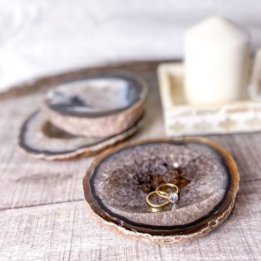 Natural agate crystal slab bowl M