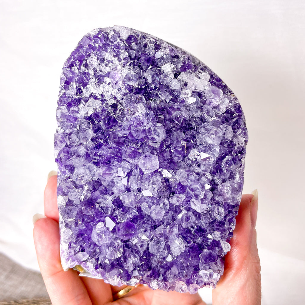 Amethyst crystal polished edge cluster 430g