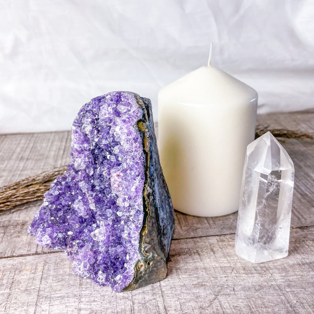 Amethyst crystal polished edge cluster 460g