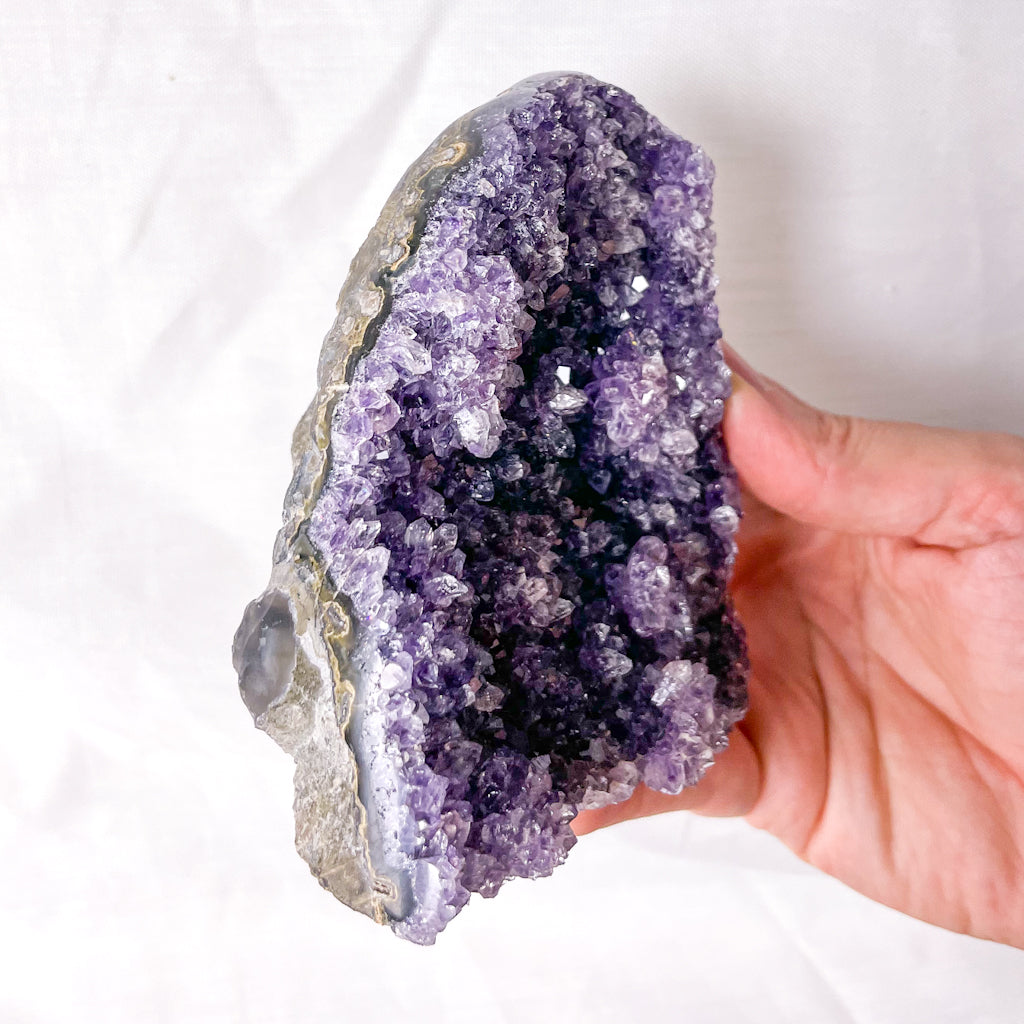 Amethyst crystal polished edge cluster 460g