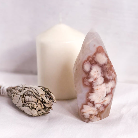 Flower agate crystal polished flame large