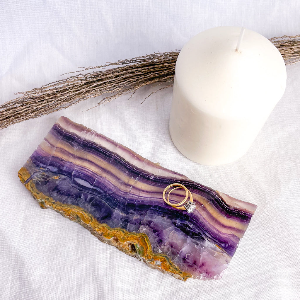 Fluorite purple polished crystal slab 16