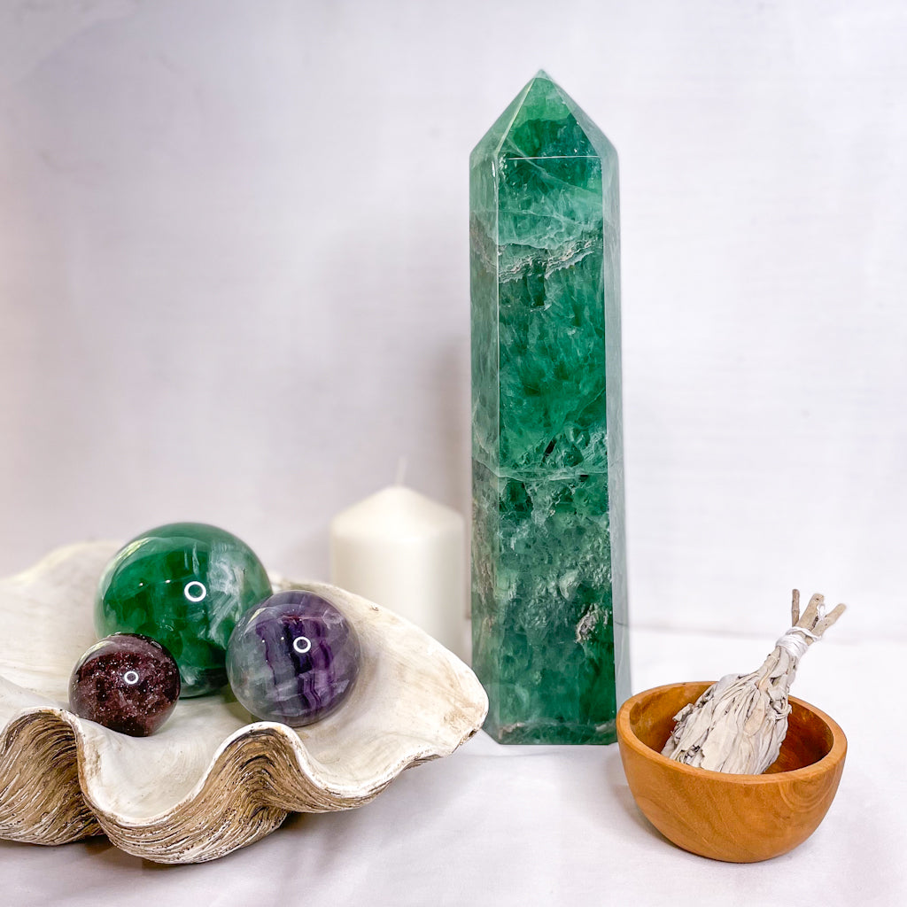 Fluorite green polished crystal generator tower XL