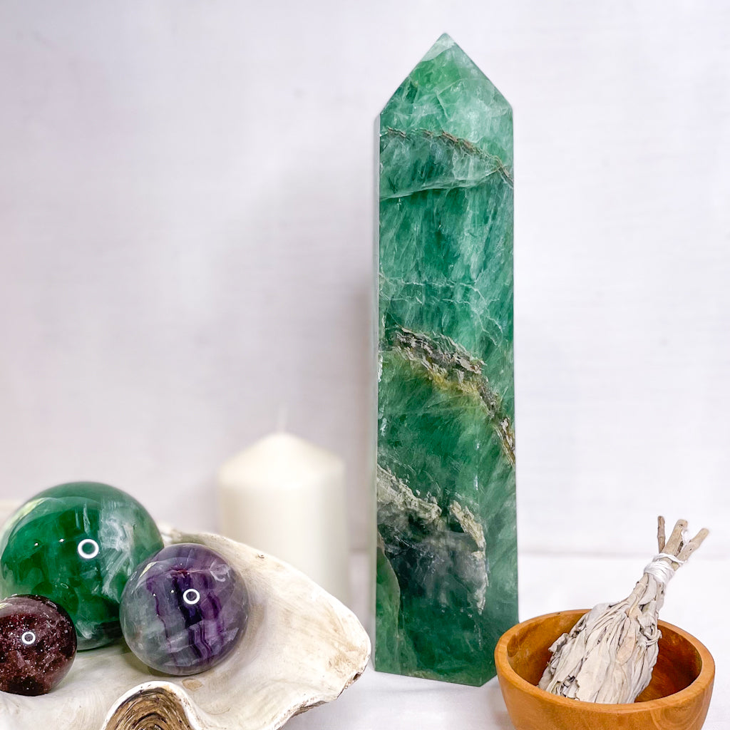Fluorite green polished crystal generator tower XL