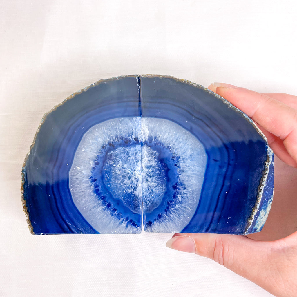 Coloured Agate crystal bookends blue
