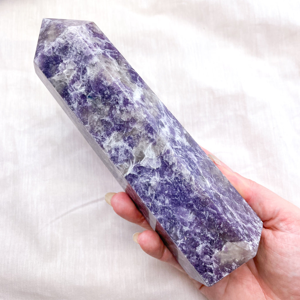 Lepidolite + Blue tourmaline crystal generator tower