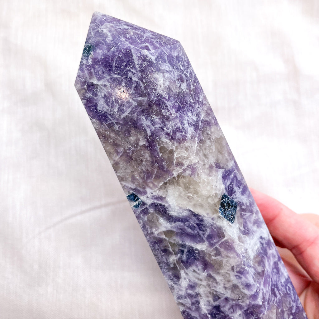 Lepidolite + Blue tourmaline crystal generator tower
