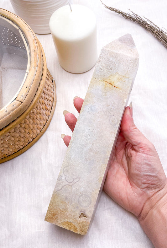 Pink Amethyst + blossom agate crystal generator tower 23cm