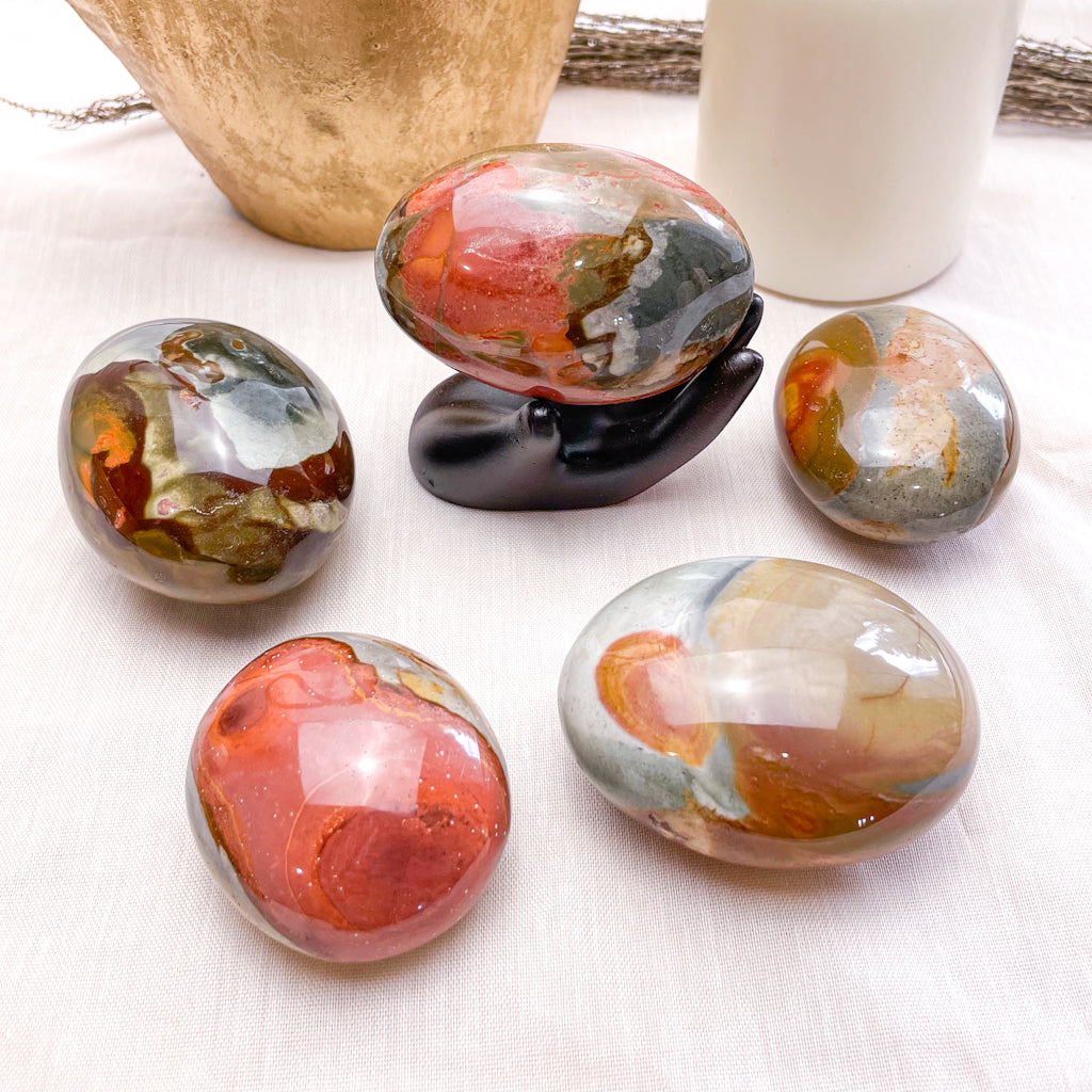 Polychrome jasper crystal palm stone large