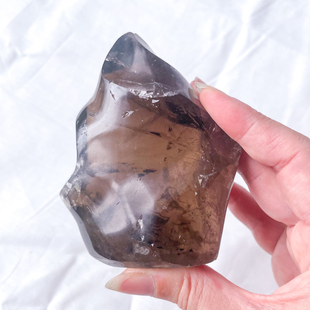 Smoky quartz crystal polished flame