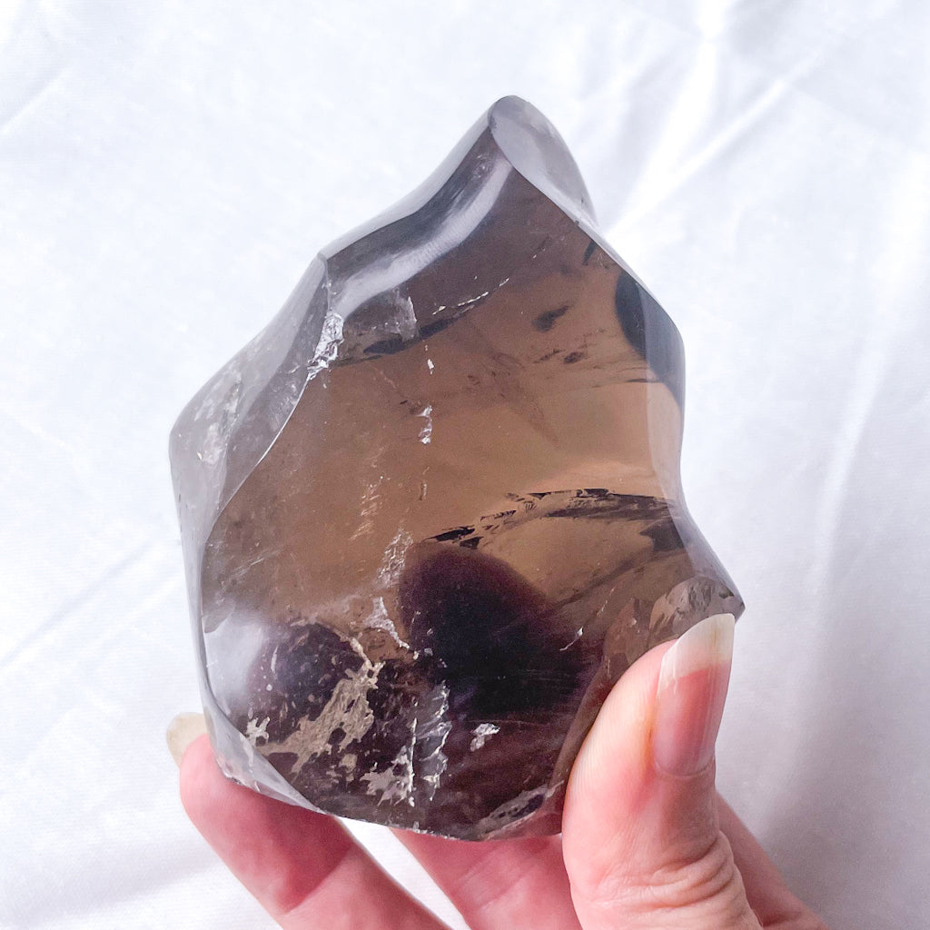 Smoky quartz crystal polished flame