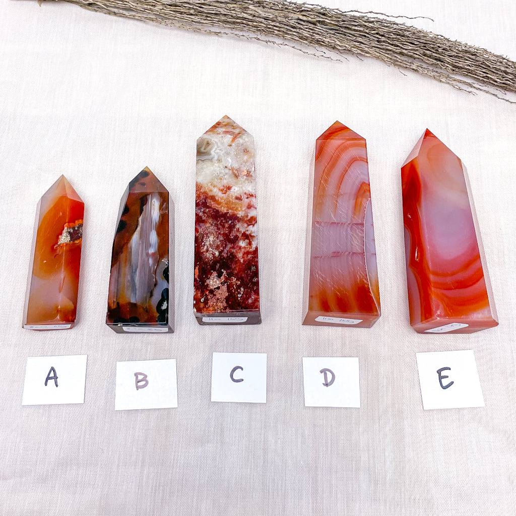 Carnelian crystal polished point generator tower
