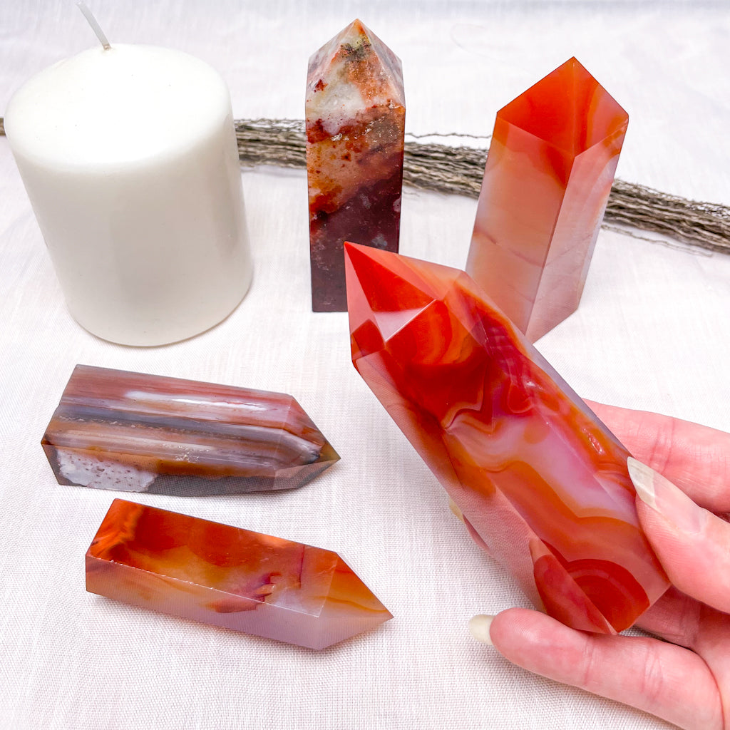 Carnelian crystal polished point generator tower