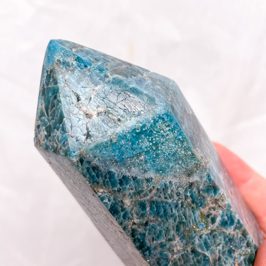 Apatite crystal wide point tower