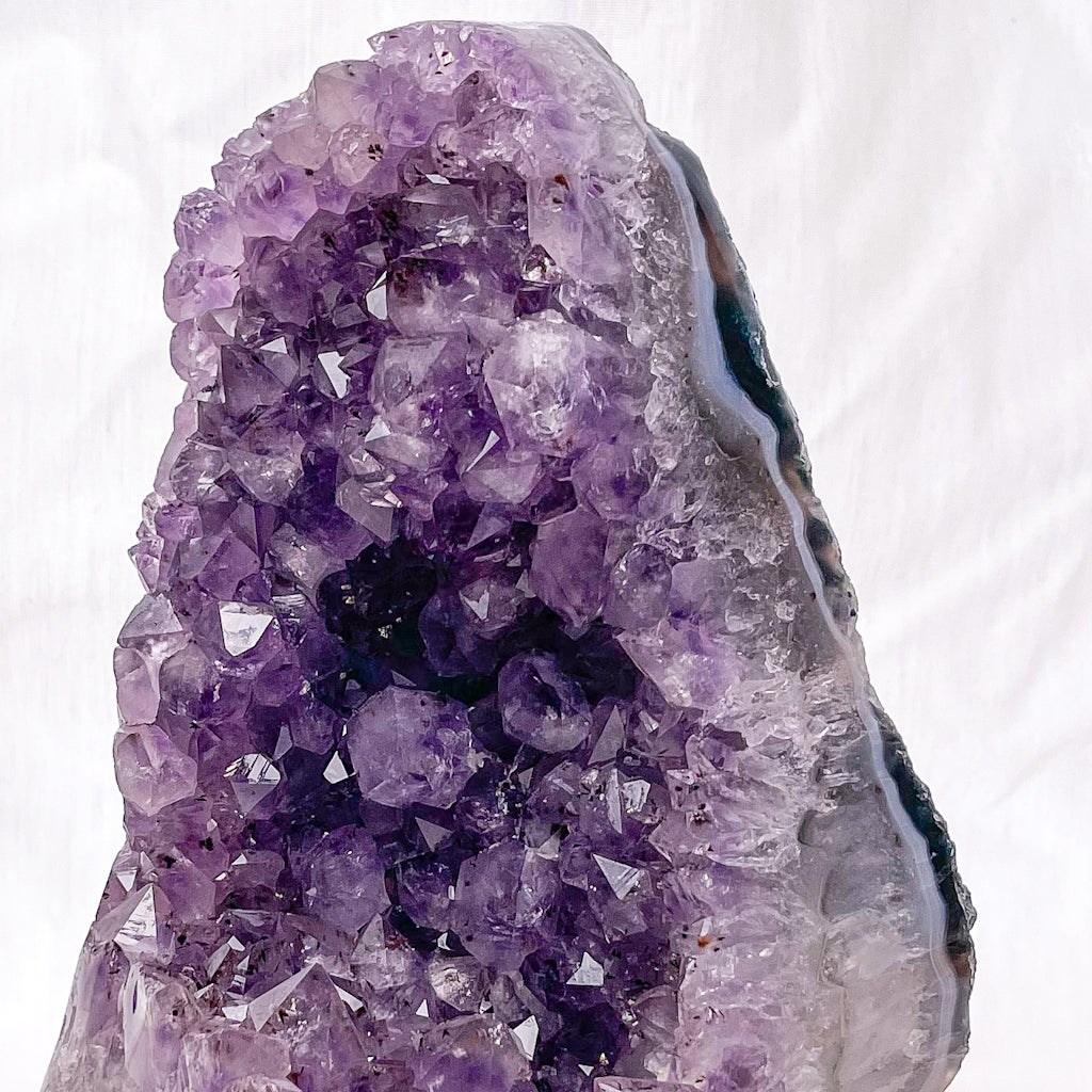 Amethyst + Blue Lace agate crystal polished cluster on metal stand 3kg