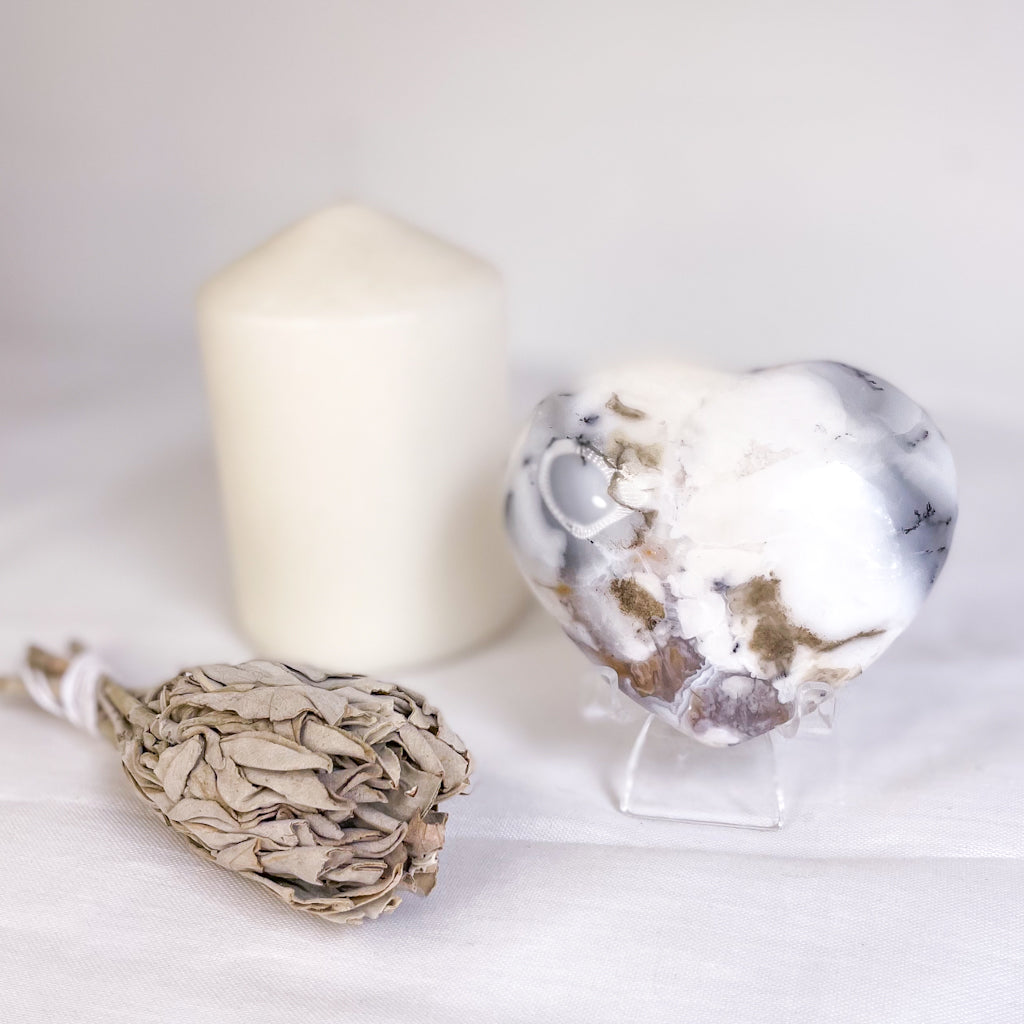 Dendritic Opal crystal polished heart M