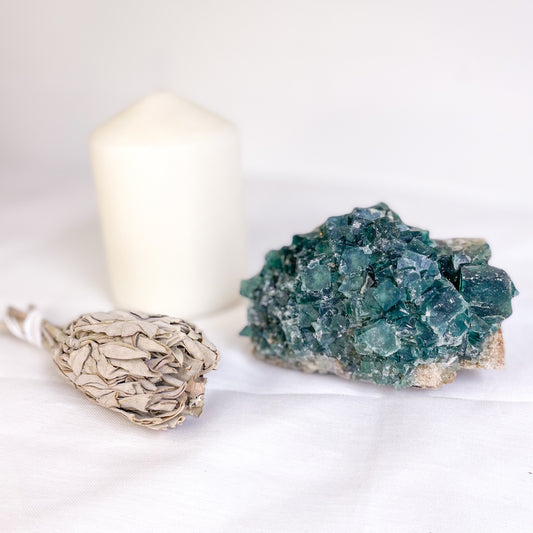 Fluorite cubic emerald green crystal cluster L3