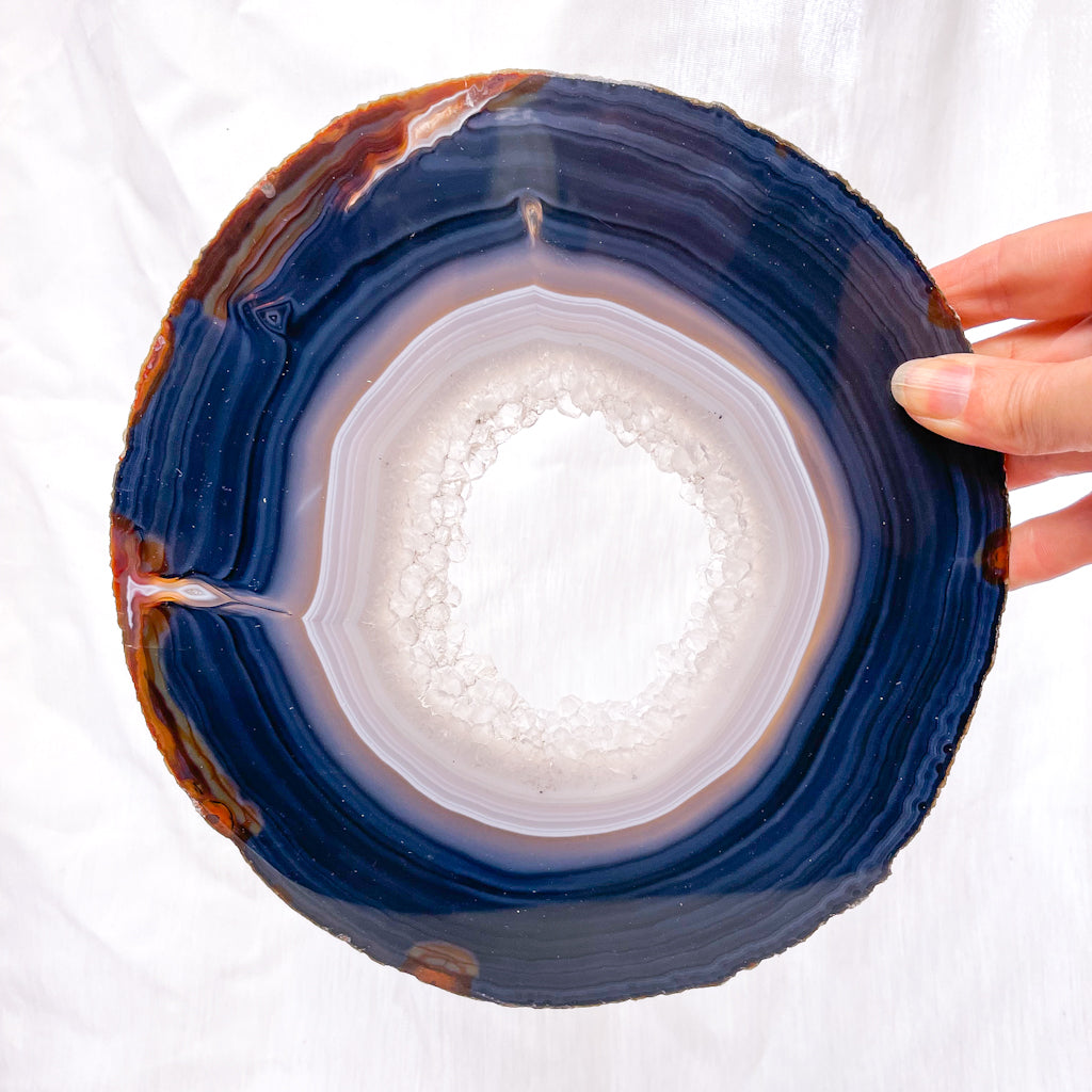 Natural Agate + Clear Quartz cluster crystal slice slab