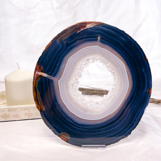 Natural Agate + Clear Quartz cluster crystal slice slab